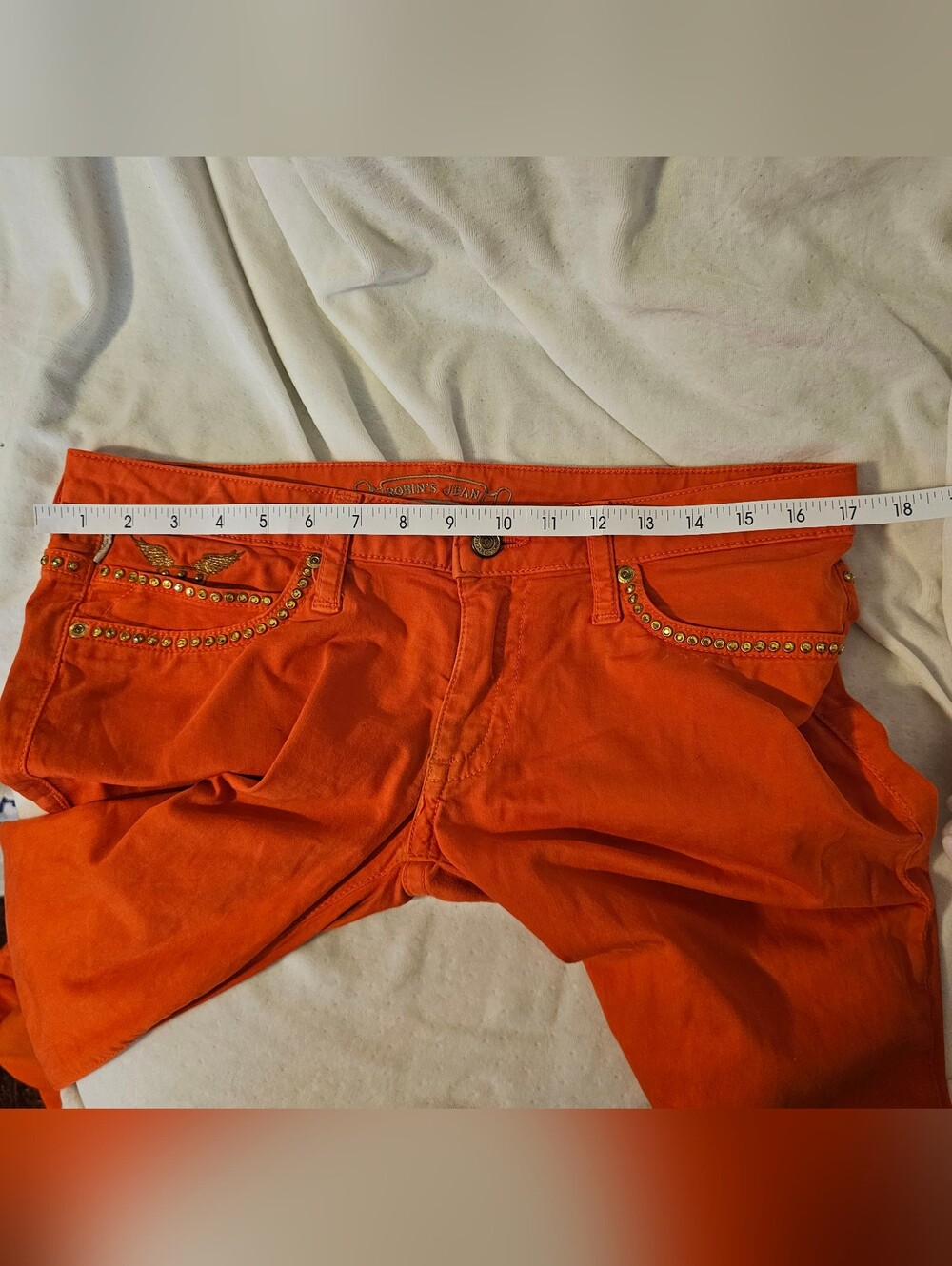 Vintage Robin's Jeans Tangerine Marilyn With Aurum Crystals  Low-Rise 30x34 - Picture 6 of 11